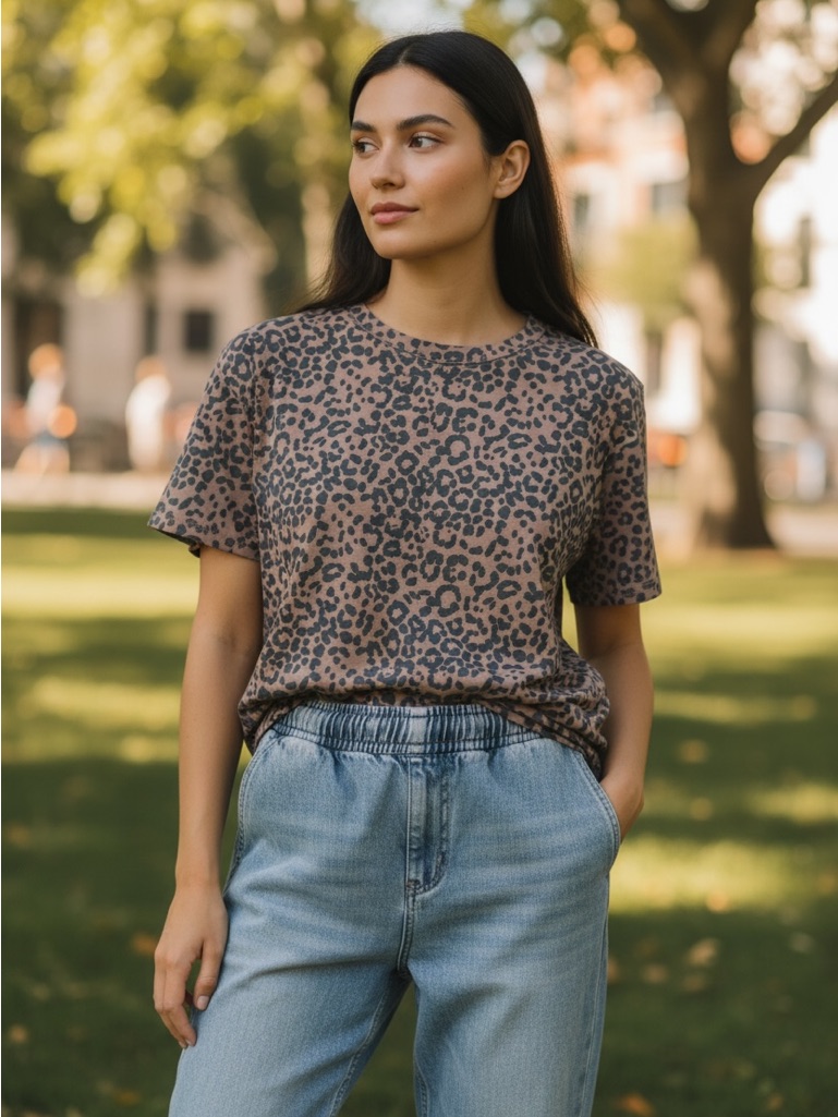 Rag & Bone Brown Leopard Print Short Sleeve Tee Nwot/Xl